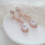 Rose gold crystal drop leaf bridal earrings - RYLIE - Treasures by Agnes