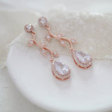 Rose gold crystal drop leaf bridal earrings - RYLIE - Treasures by Agnes