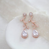 Rose gold crystal drop leaf bridal earrings - RYLIE - Treasures by Agnes