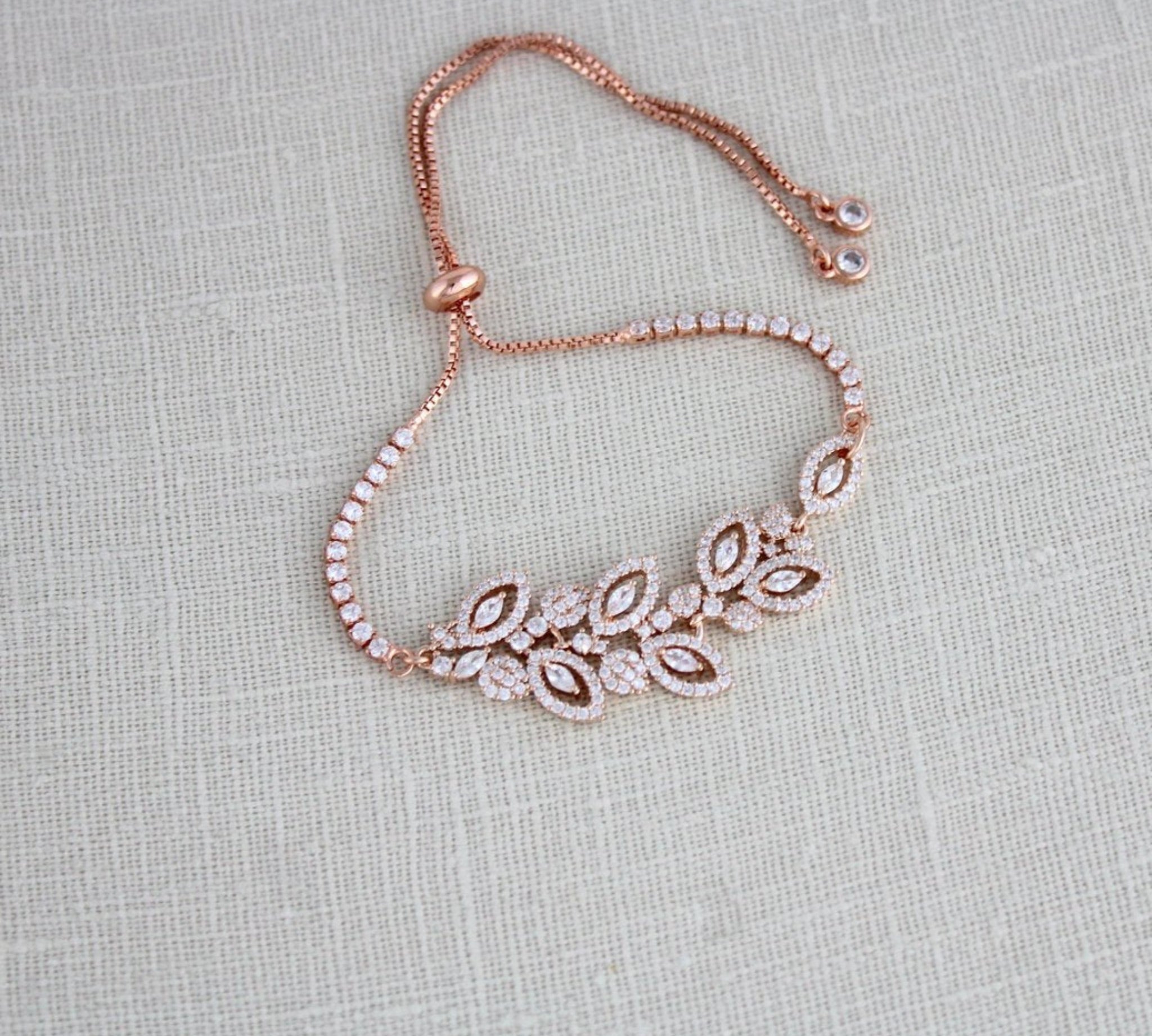 Rose gold cubic zirconia adjustable slide bracelet - MICHELLE - Treasures by Agnes