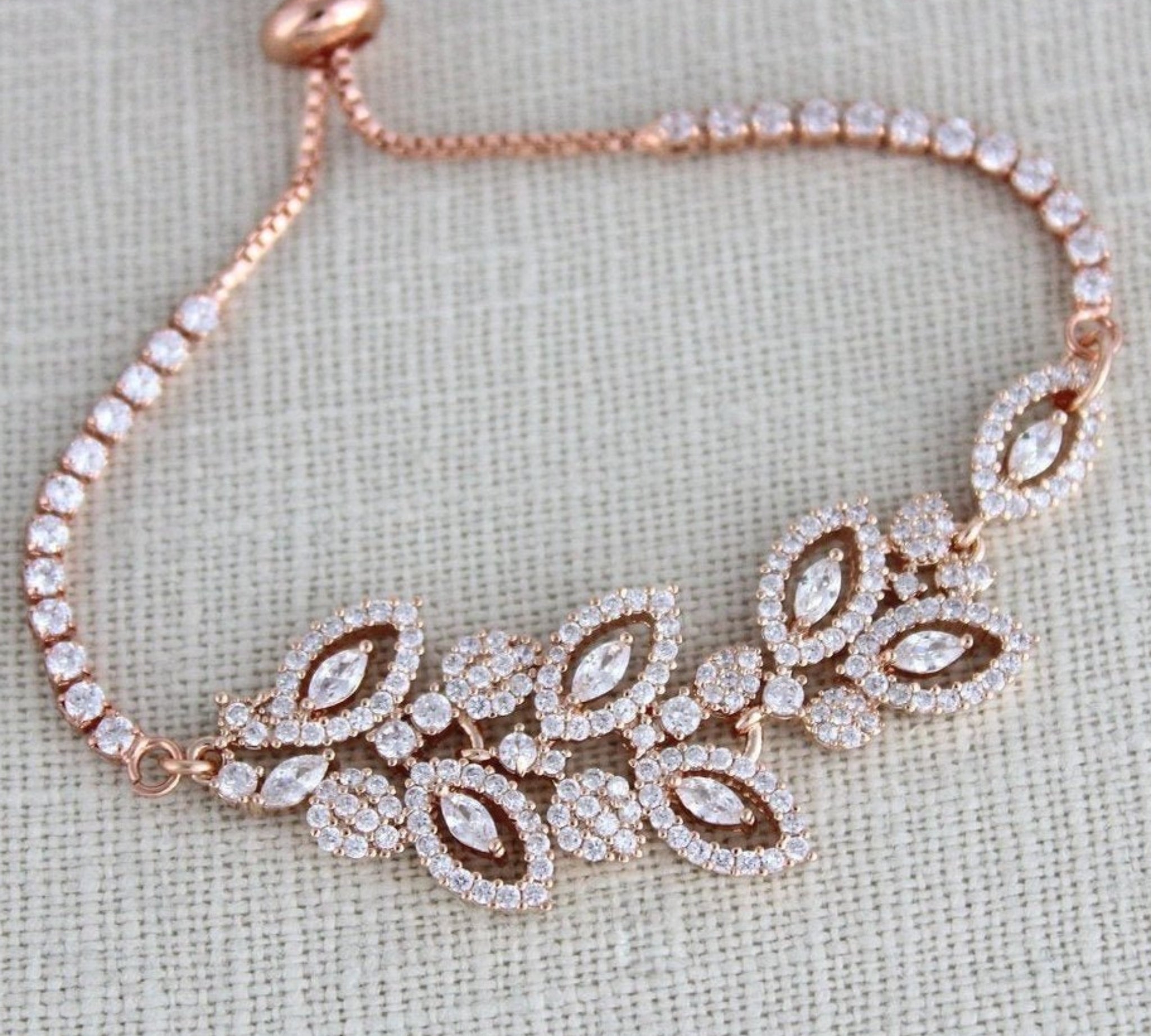 Rose gold cubic zirconia adjustable slide bracelet - MICHELLE - Treasures by Agnes