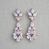 Rose gold cubic zirconia Bridal chandelier earrings - DIVINE - Treasures by Agnes