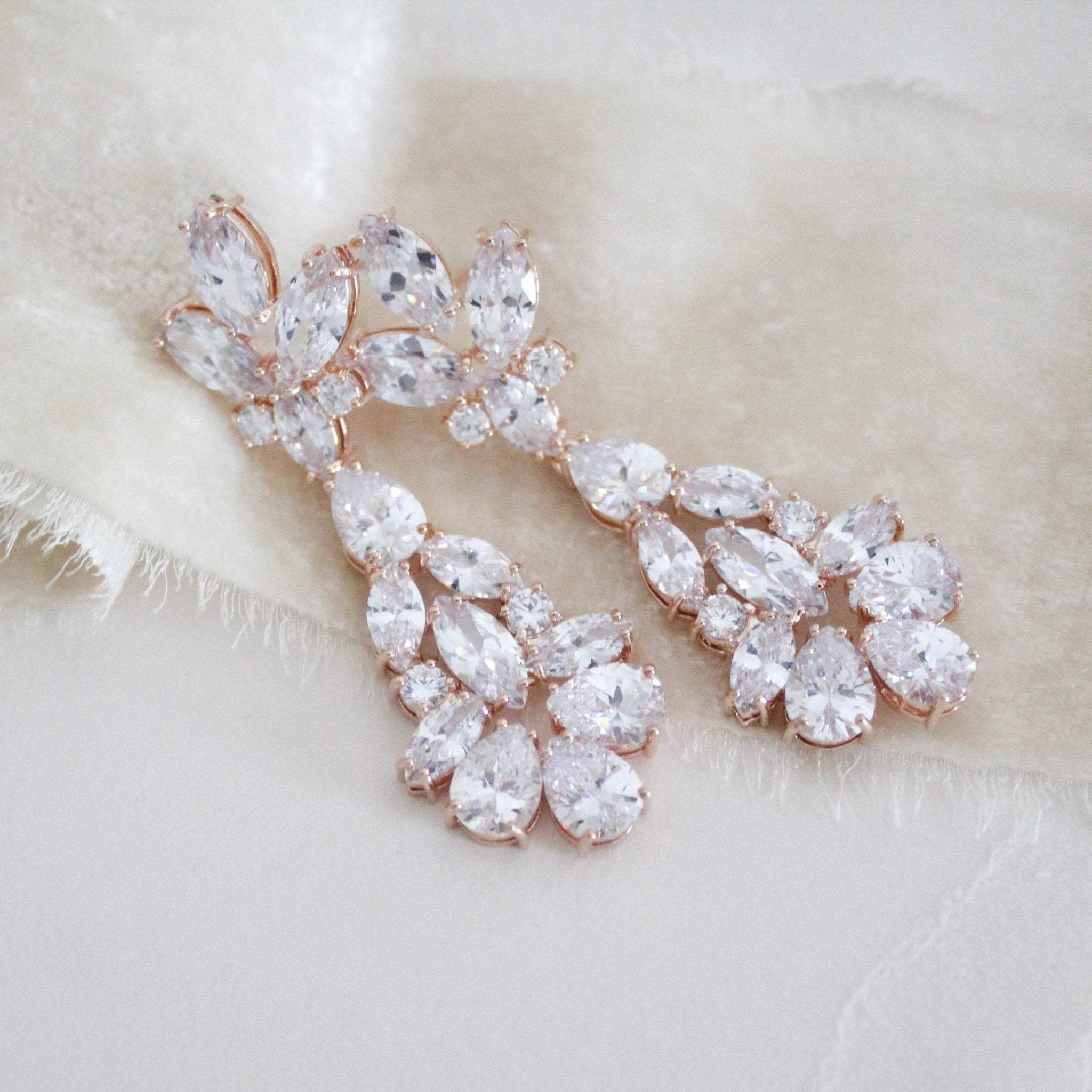 Rose gold cubic zirconia Bridal chandelier earrings - DIVINE - Treasures by Agnes