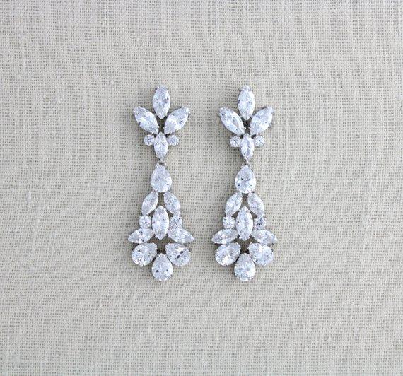 Rose gold cubic zirconia Bridal chandelier earrings - DIVINE - Treasures by Agnes