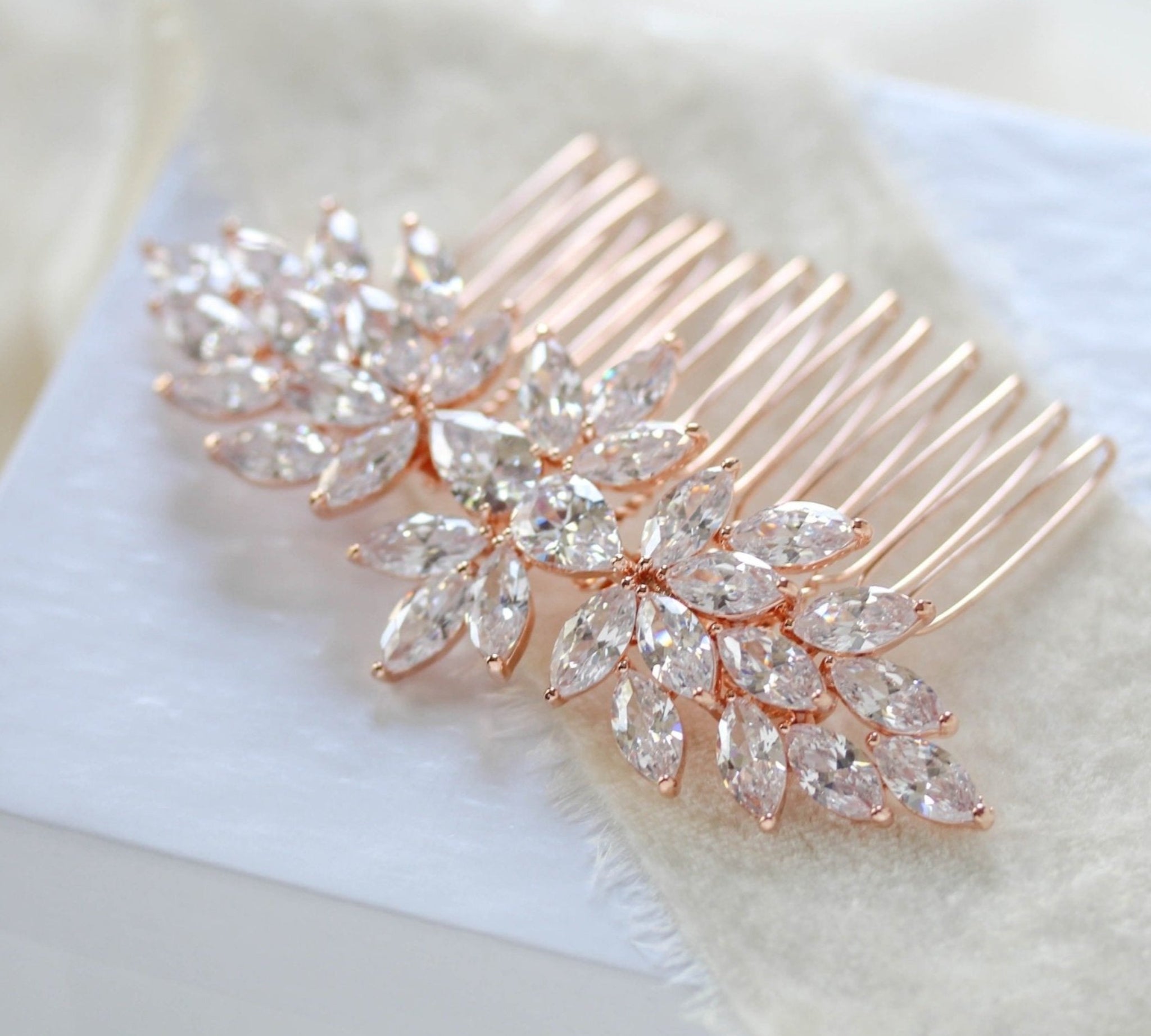 Rose gold cubic zirconia Bridal hair comb - ALICIA - Treasures by Agnes