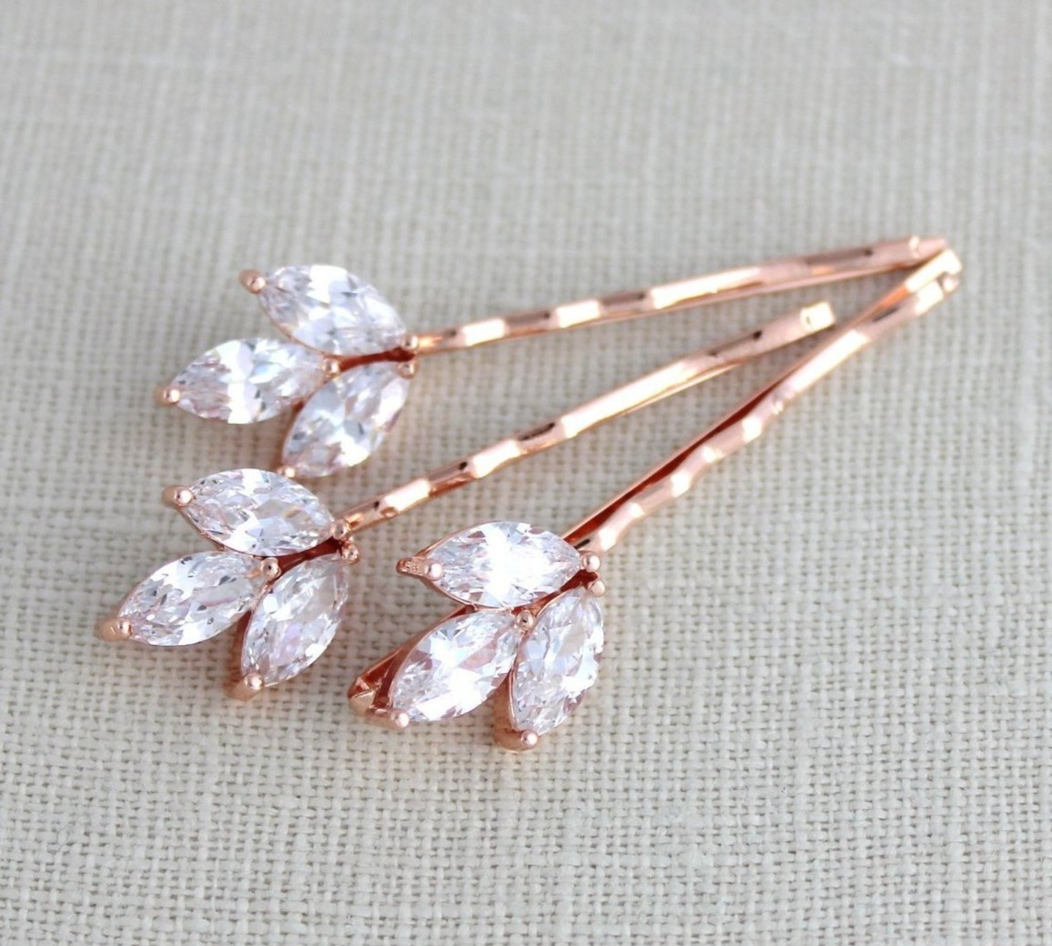 Rose Gold Cubic Zirconia Bridal hair pins - LAUREN - Treasures by Agnes
