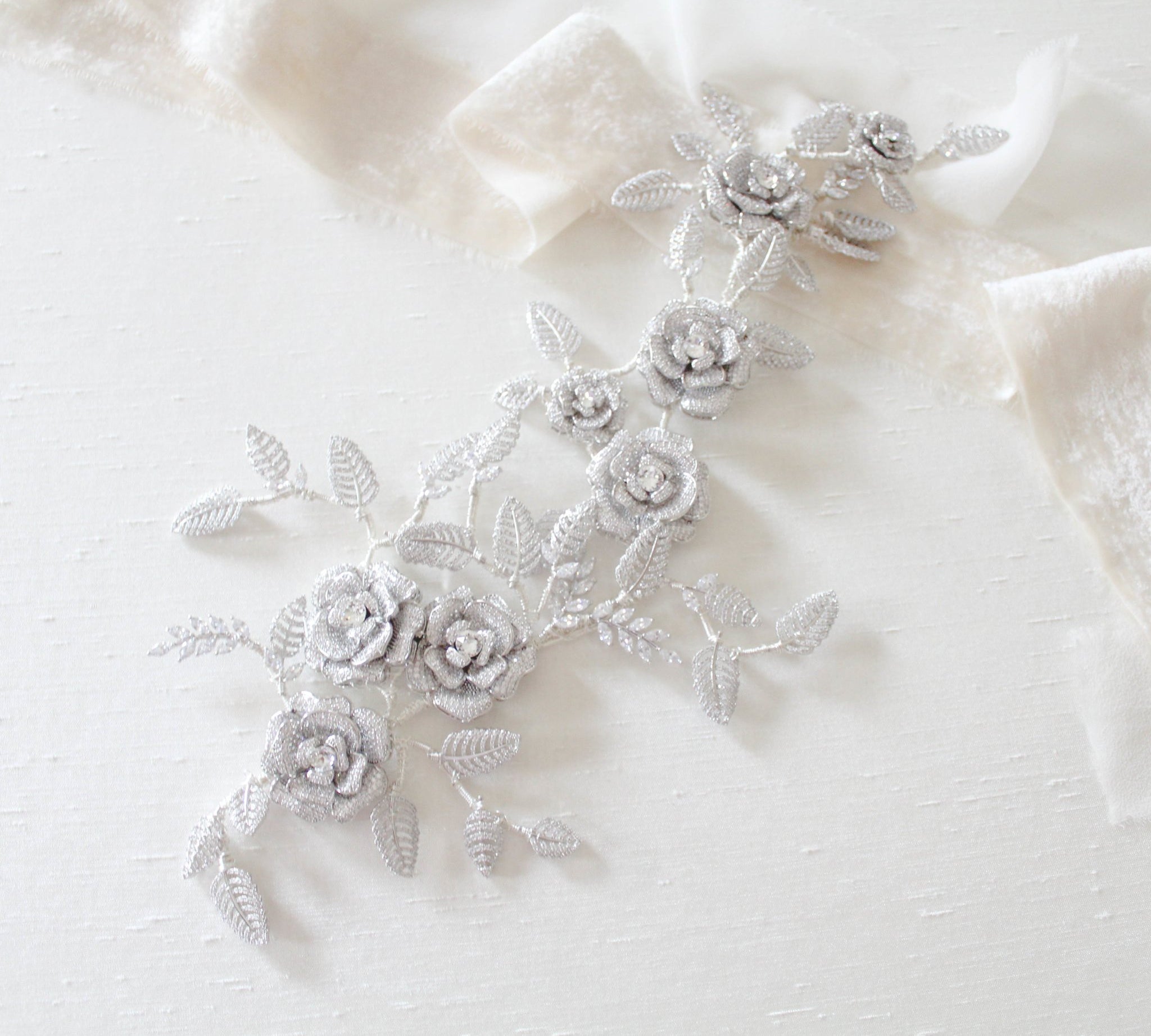 Rose gold Cubic zirconia Floral Bridal hair vine headpiece - INNA