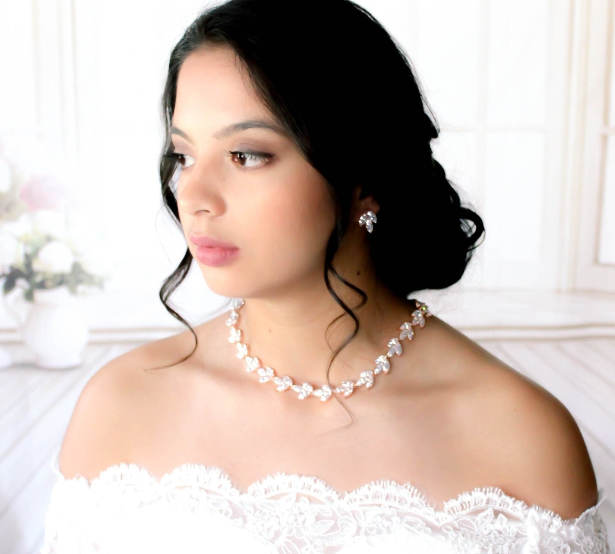 Rose gold Cubic zirconia Bridal jewelry set - KATIE - Treasures by Agnes