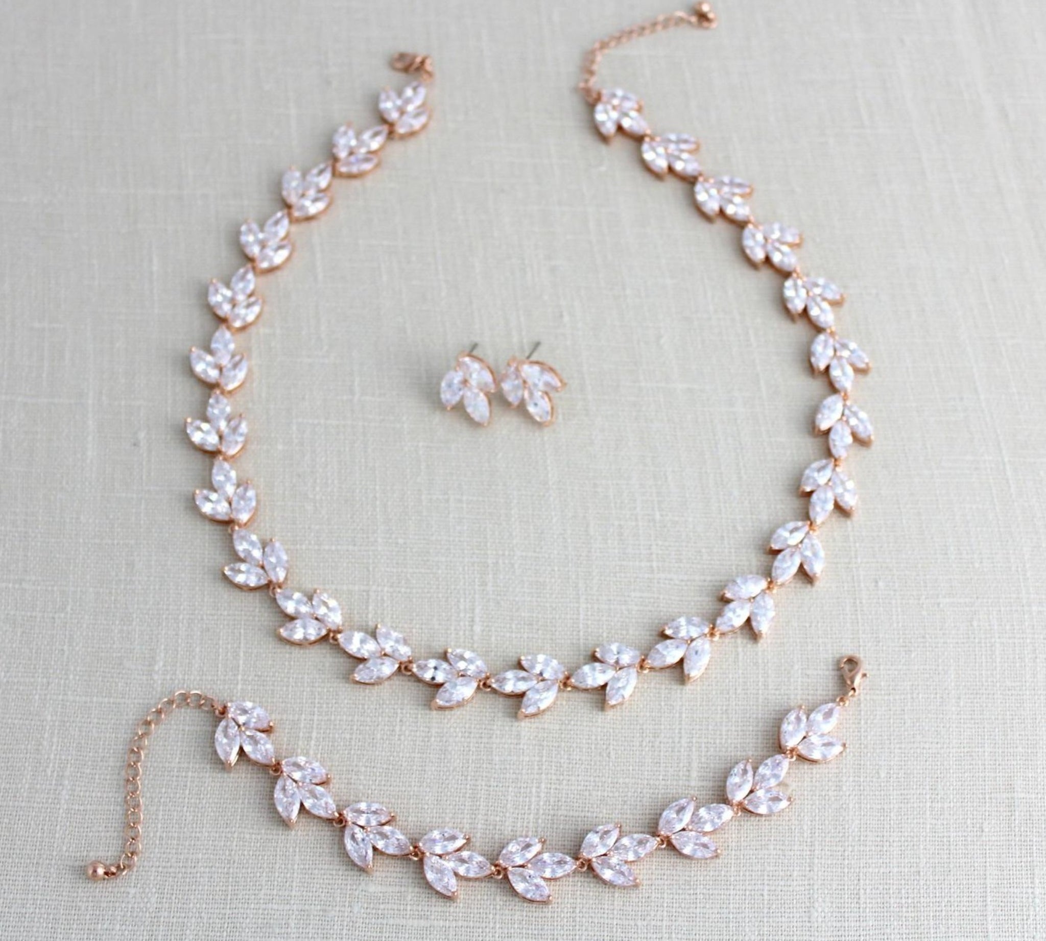 Rose gold Cubic zirconia Bridal jewelry set - KATIE - Treasures by Agnes