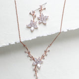 Rose gold Cubic Zirconia Bridal necklace and earring set - LILY - Treasures by Agnes