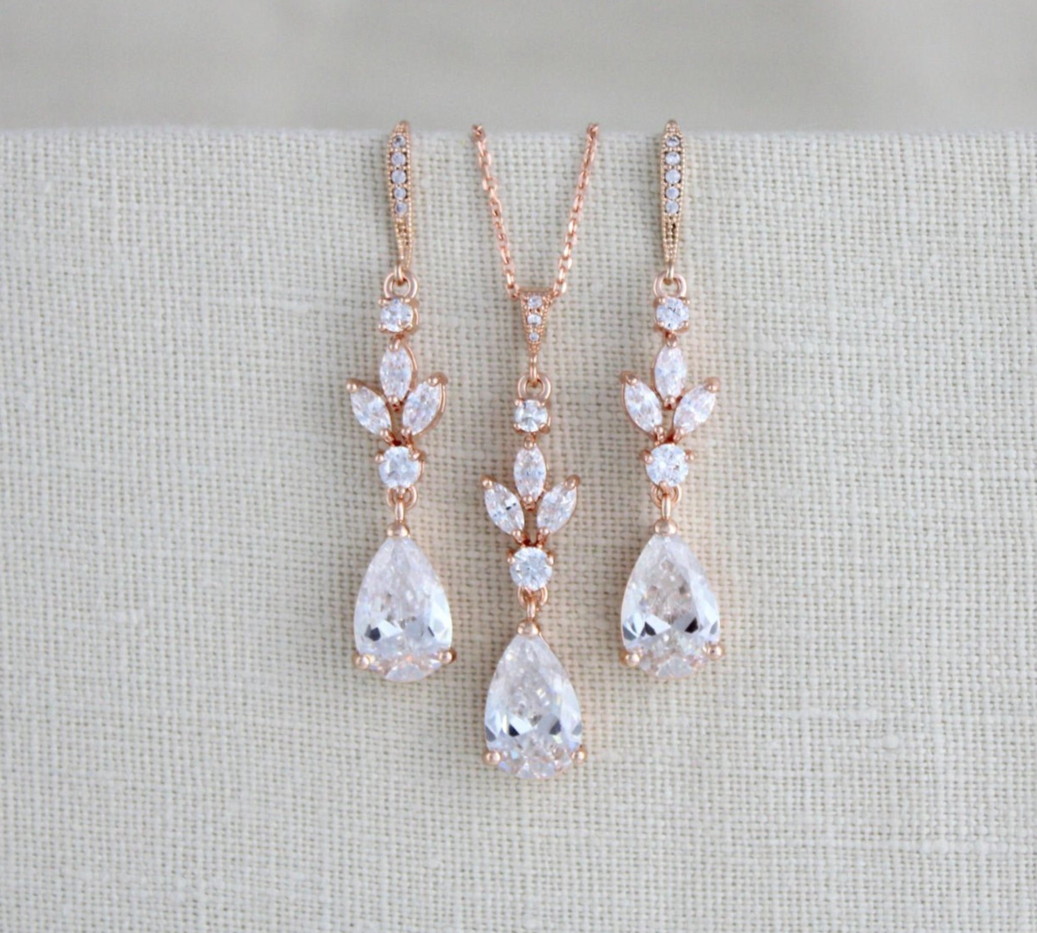 Rose gold Cubic Zirconia Bridal or Bridesmaid jewelry set - LAUREN - Treasures by Agnes