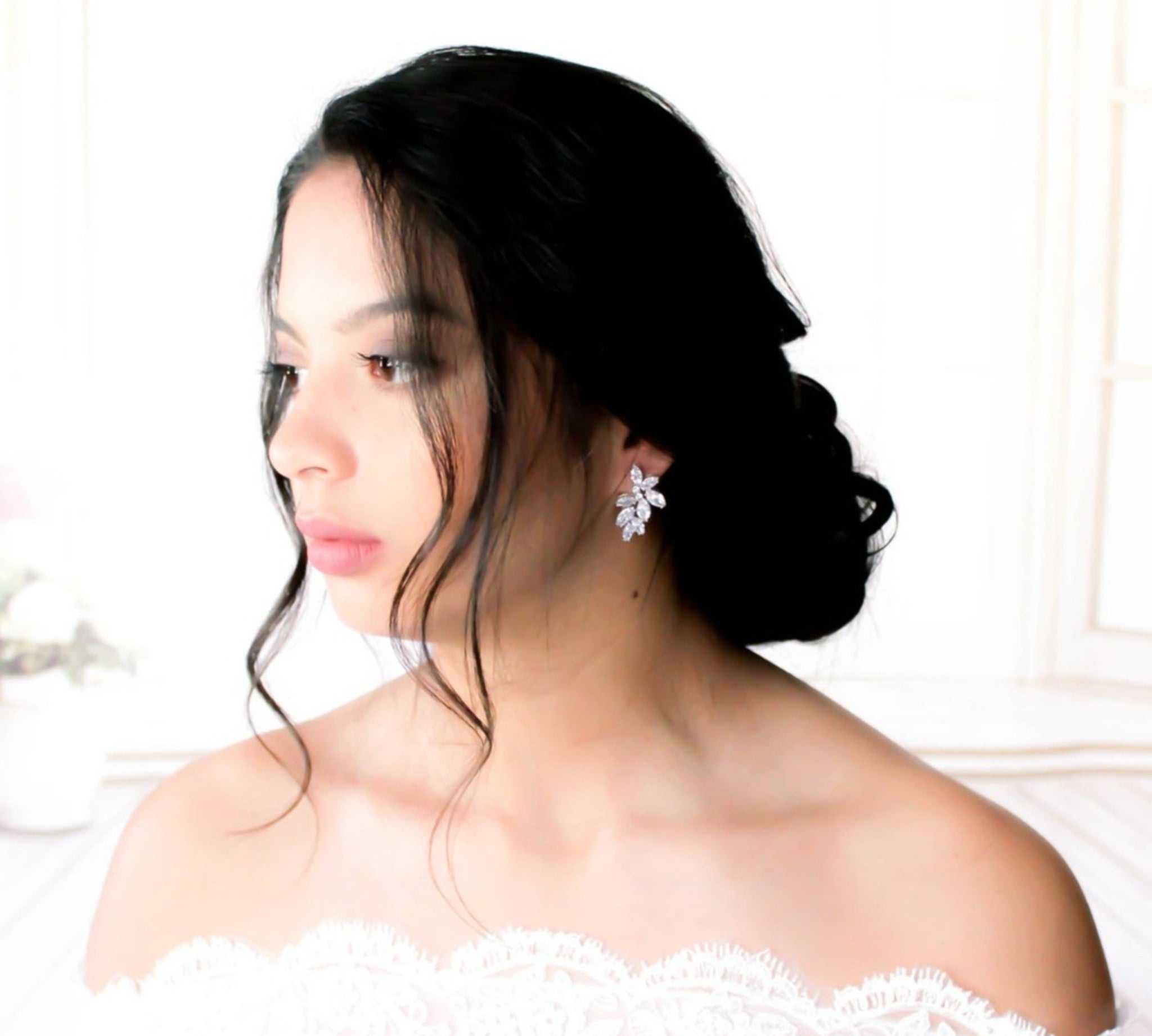 Rose gold cubic zirconia cluster stud bridal earrings- Heidi - Treasures by Agnes