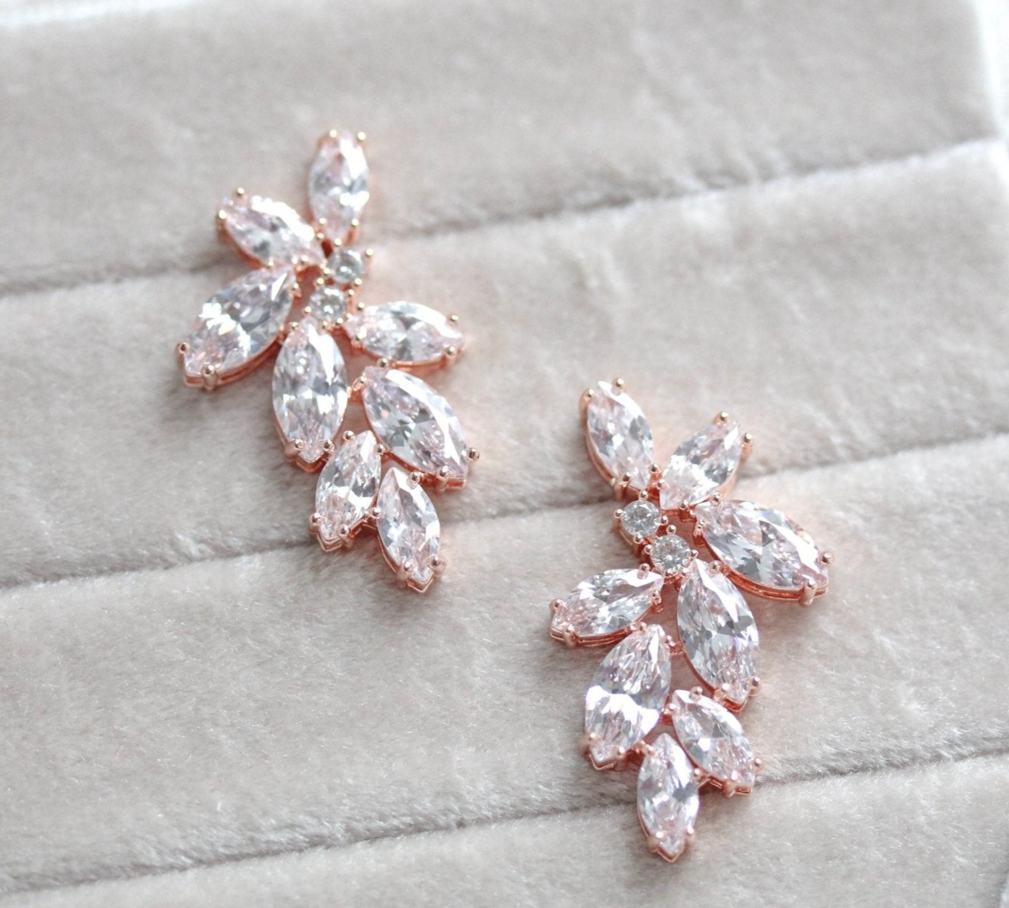Rose gold cubic zirconia cluster stud bridal earrings- Heidi - Treasures by Agnes