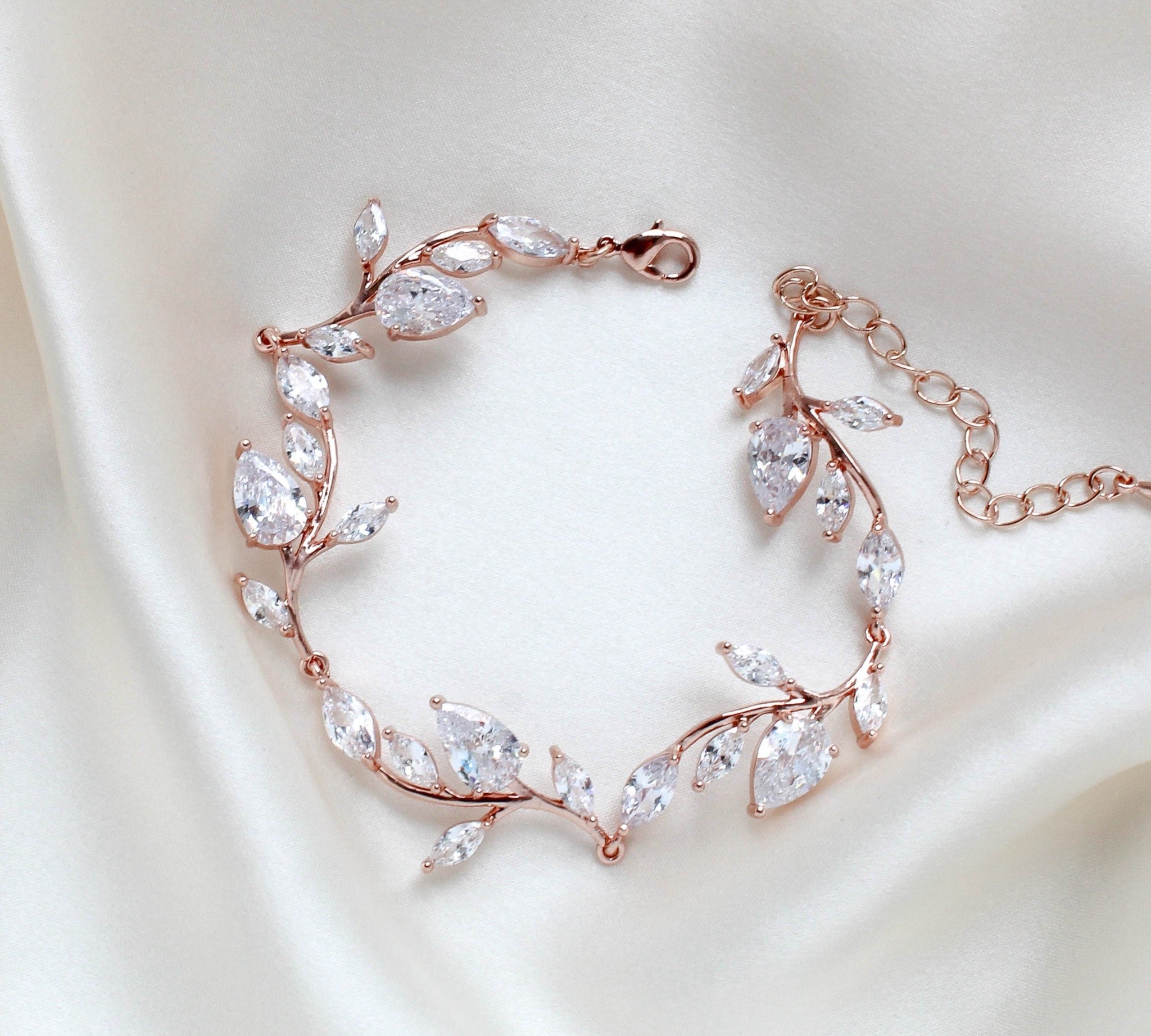 Rose gold cubic zirconia cuff bracelet for bride - APRILLE - Treasures by Agnes