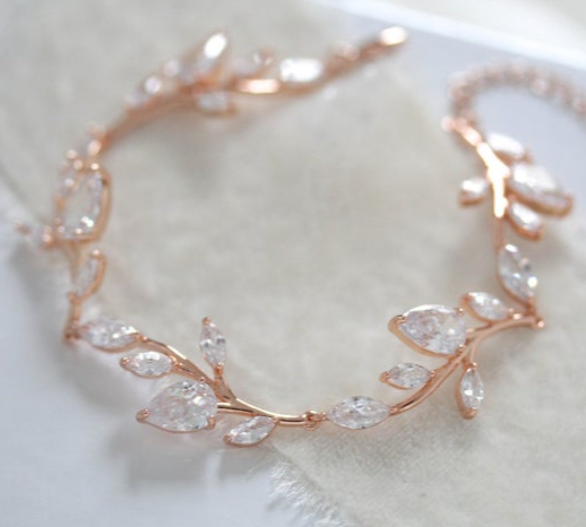 Rose gold cubic zirconia cuff bracelet for bride - APRILLE - Treasures by Agnes