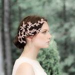 Rose gold cubic zirconia leaf hair vine wedding headpiece - MARTINA - Treasures by Agnes