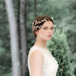 Rose gold cubic zirconia leaf hair vine wedding headpiece - MARTINA - Treasures by Agnes