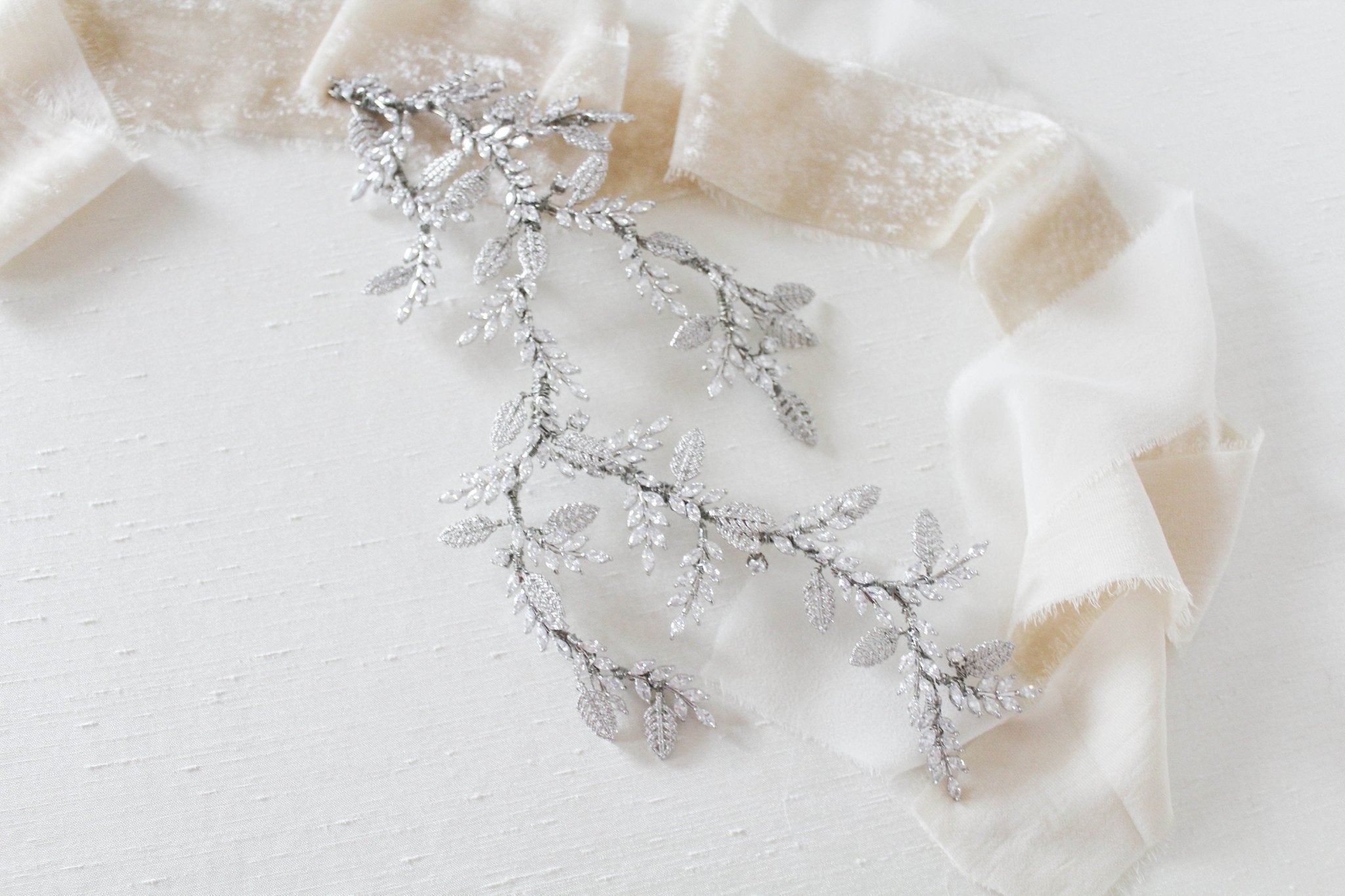 Rose gold cubic zirconia leaf hair vine wedding headpiece - MARTINA - Treasures by Agnes