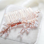 Rose gold Cubic Zirconia leaf vine Bridal hair comb - APRILLE - Treasures by Agnes