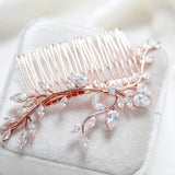 Rose gold Cubic Zirconia leaf vine Bridal hair comb - APRILLE - Treasures by Agnes