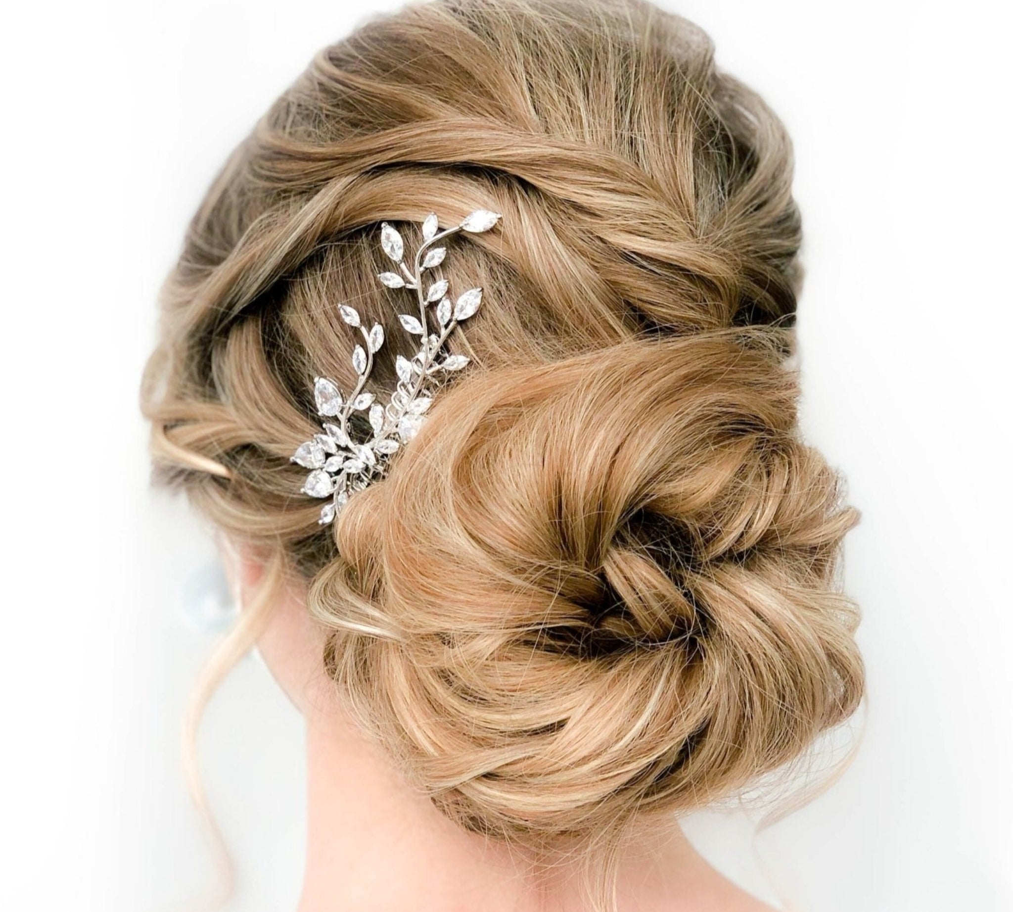 Rose gold Cubic Zirconia leaf vine Bridal hair comb - APRILLE - Treasures by Agnes
