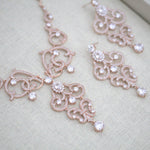 Rose gold cubic zirconia statement necklace and earring set - OLIVIA - Treasures by Agnes
