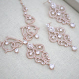 Rose gold cubic zirconia statement necklace and earring set - OLIVIA - Treasures by Agnes