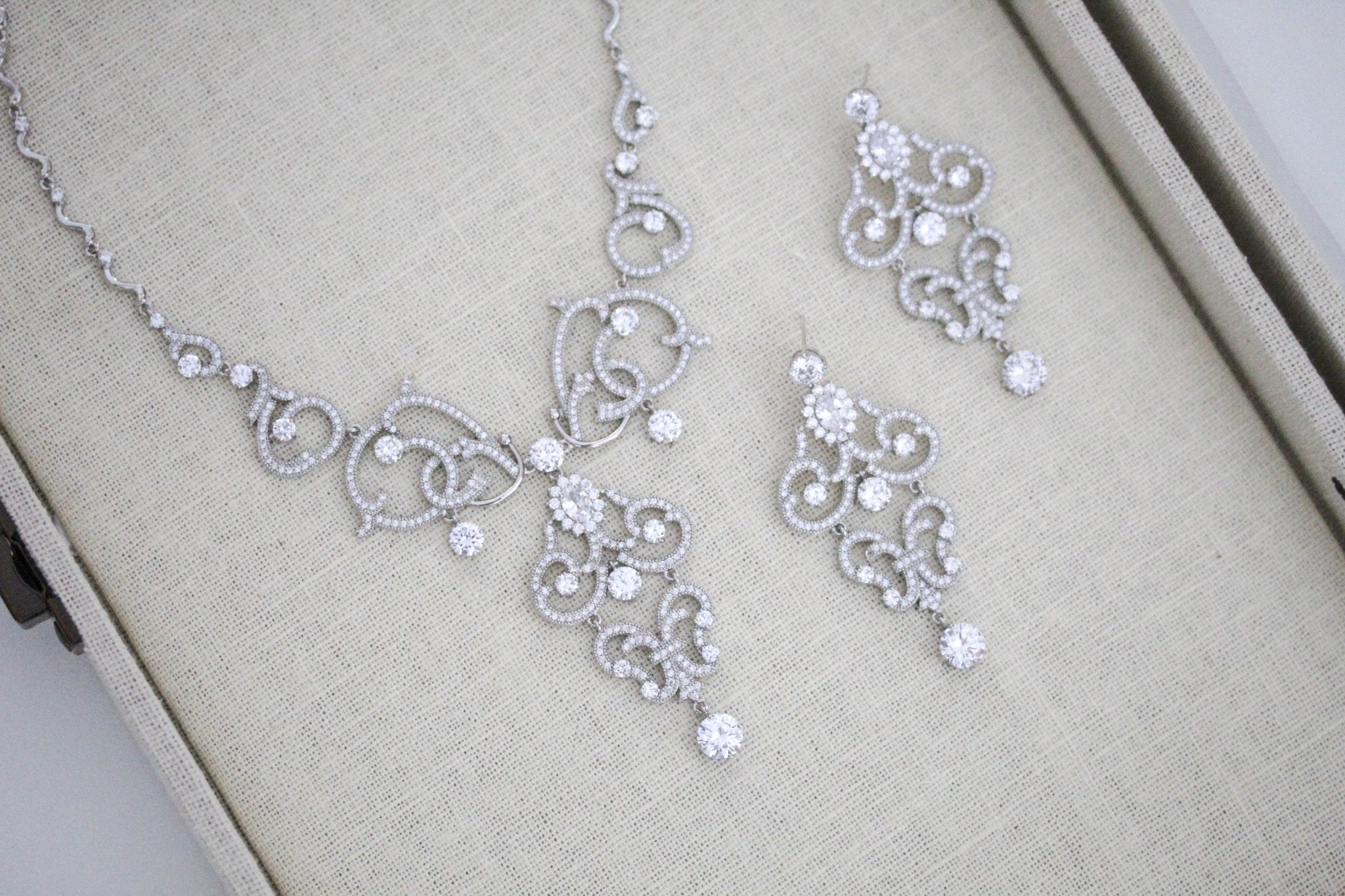 Rose gold cubic zirconia statement necklace and earring set - OLIVIA - Treasures by Agnes