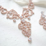 Rose gold cubic zirconia statement necklace and earring set - OLIVIA - Treasures by Agnes