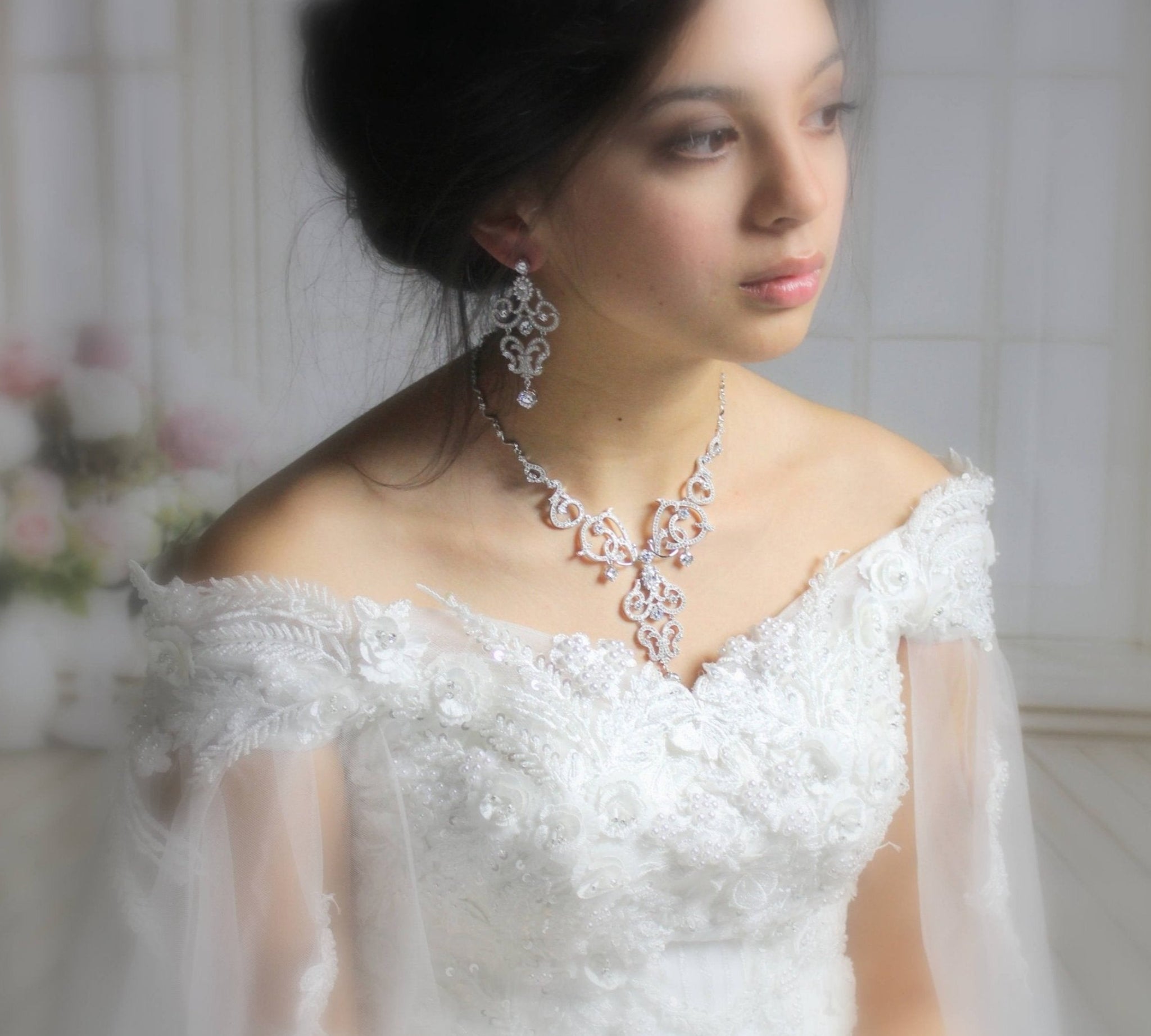 Rose gold cubic zirconia statement necklace and earring set - OLIVIA - Treasures by Agnes