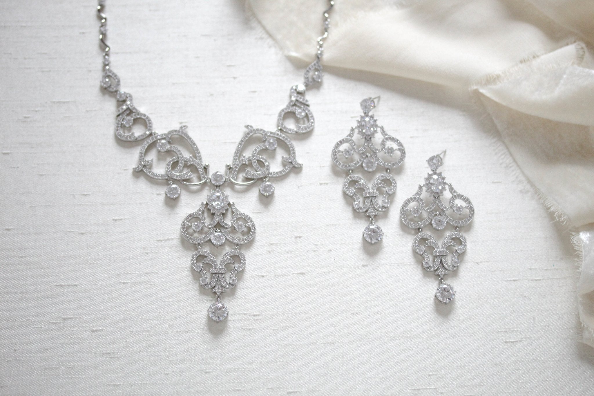 Rose gold cubic zirconia statement necklace and earring set - OLIVIA - Treasures by Agnes