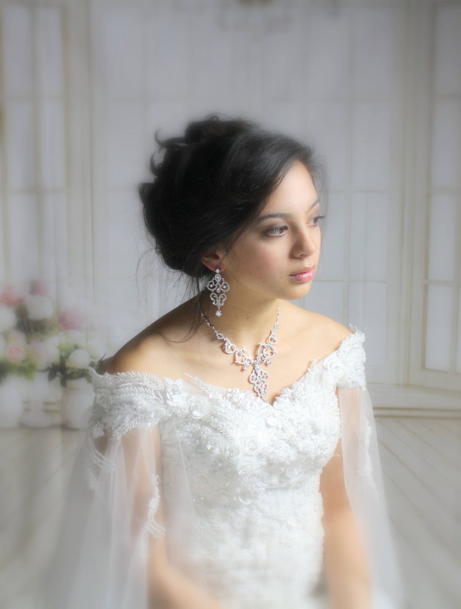 Rose gold cubic zirconia statement necklace and earring set - OLIVIA - Treasures by Agnes