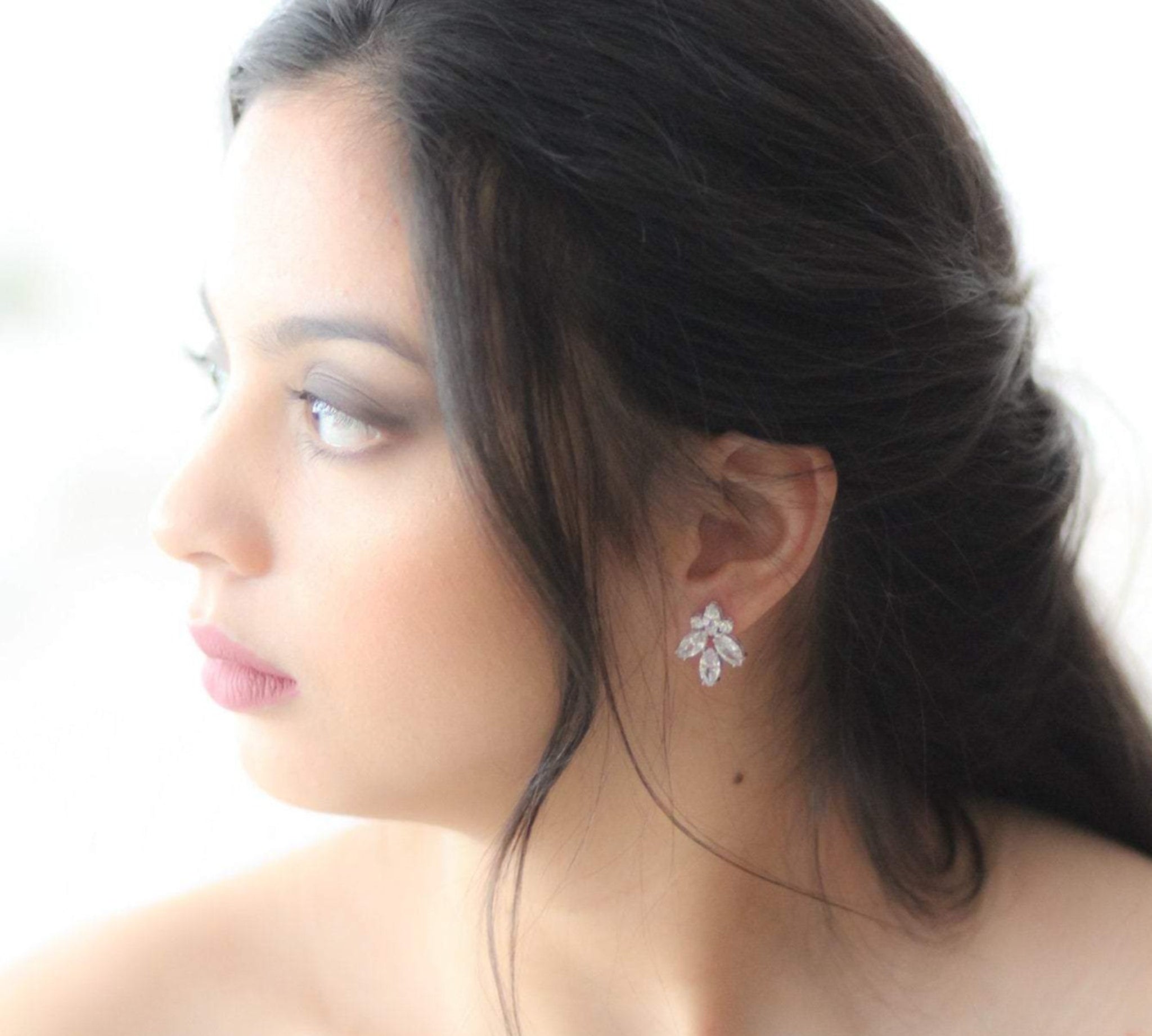 Rose gold Cubic Zirconia stud Bridal earrings - DIVINE - Treasures by Agnes