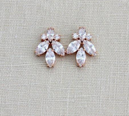 Rose gold Cubic Zirconia stud Bridal earrings - DIVINE - Treasures by Agnes