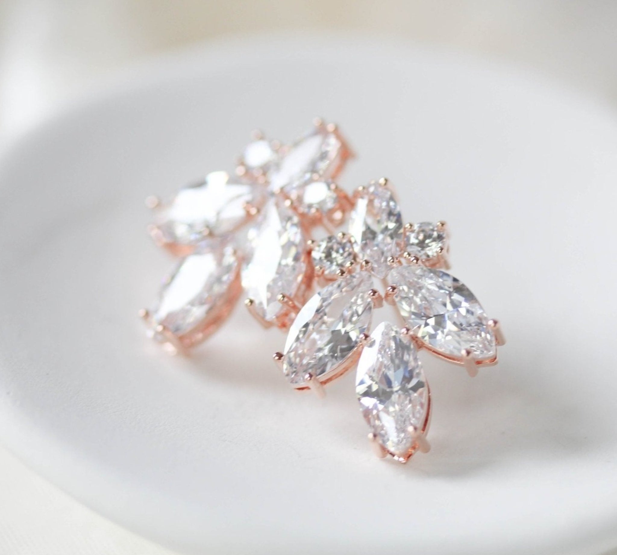 Rose gold Cubic Zirconia stud Bridal earrings - DIVINE - Treasures by Agnes