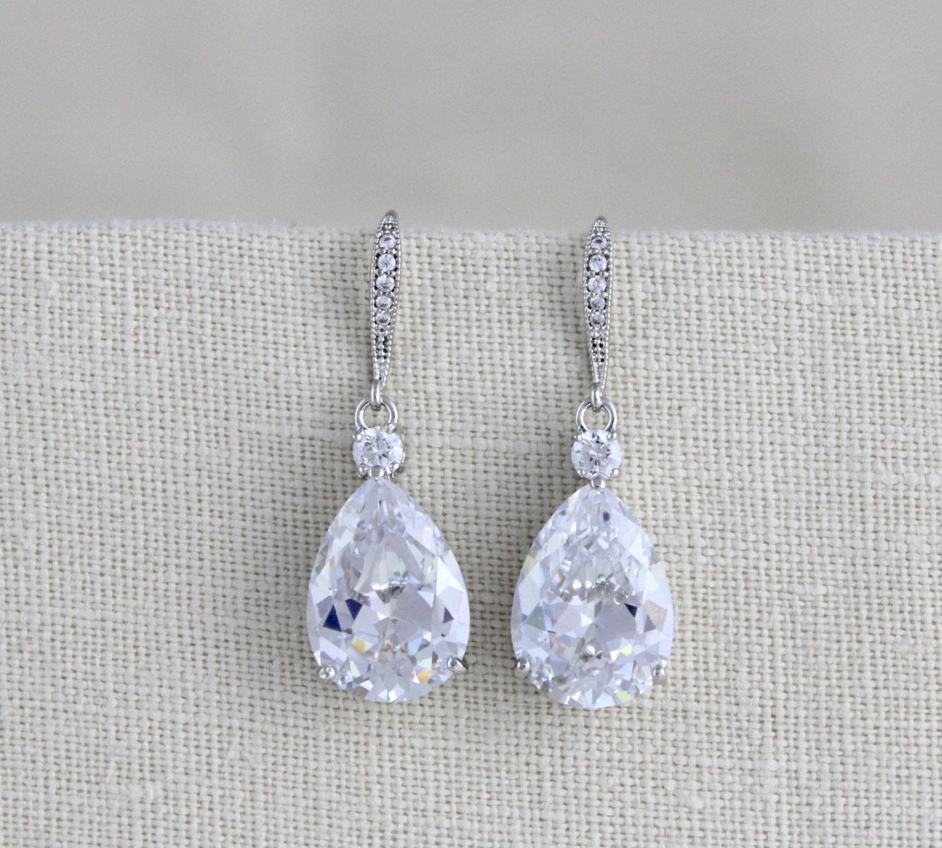 Rose gold Cubic Zirconia teardrop bridal earrings - PEYTON - Treasures by Agnes