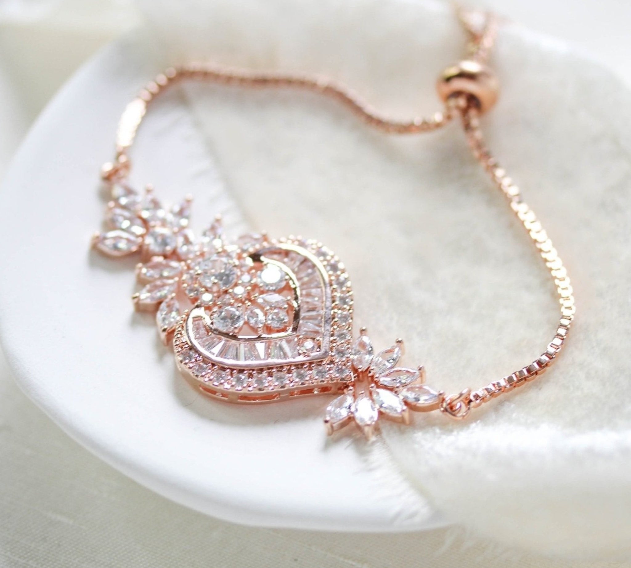 Rose gold CZ Bridal bracelet, Adjustable slide bracelet - EMMA - Treasures by Agnes
