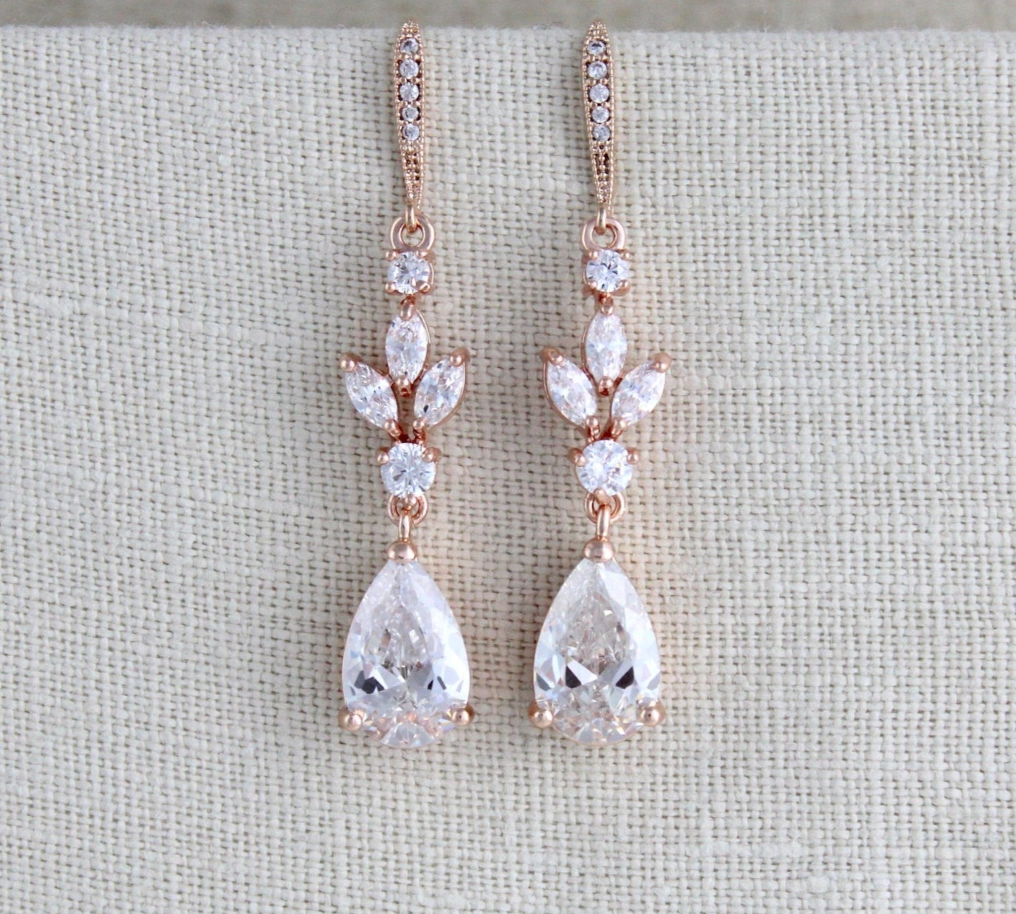 Rose gold CZ bridal earrings - LAUREN - Treasures by Agnes