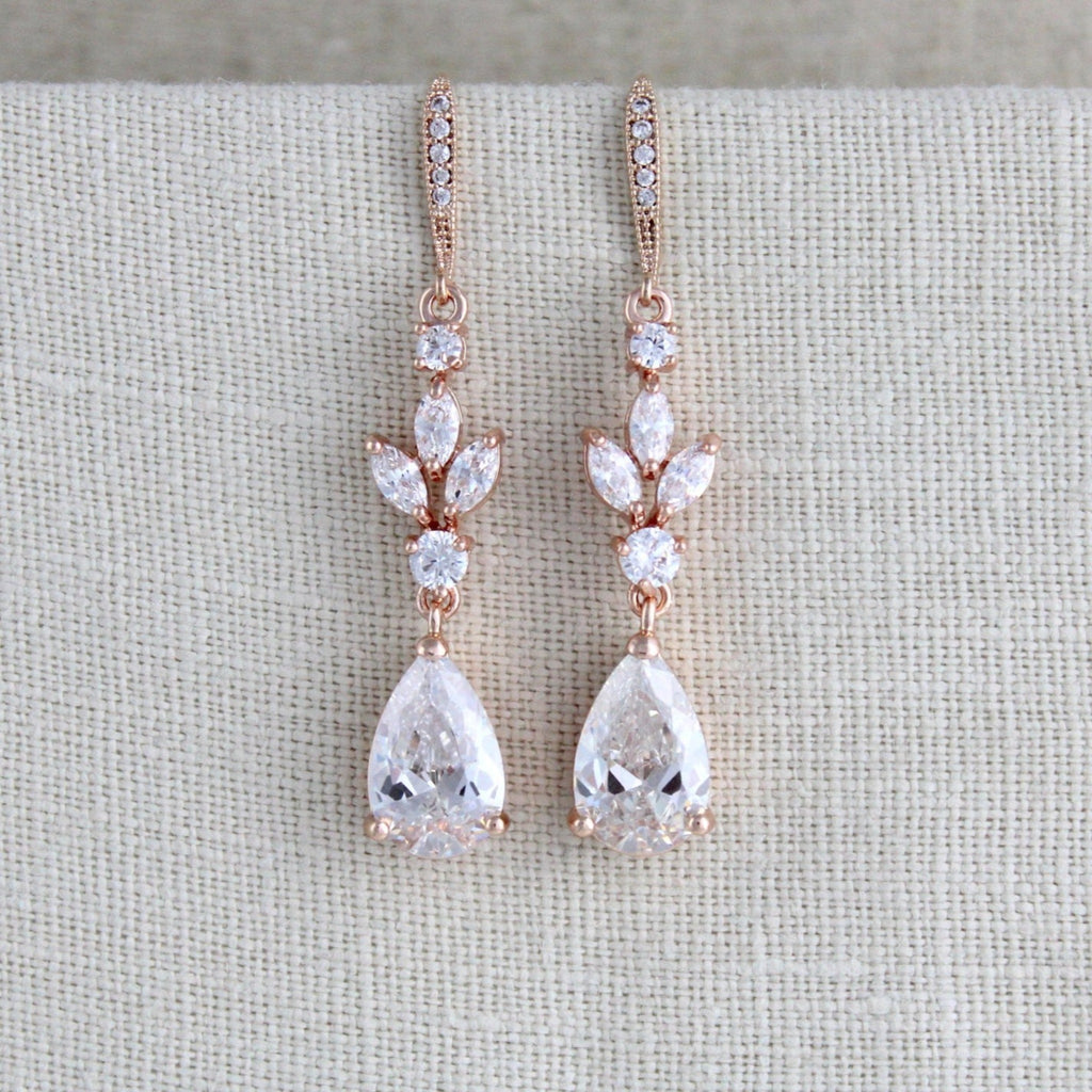 Rose gold CZ bridal earrings - LAUREN - Treasures by Agnes