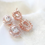 Rose gold Emerald cut Cubic Zirconia Bridal earrings - MAYA - Treasures by Agnes
