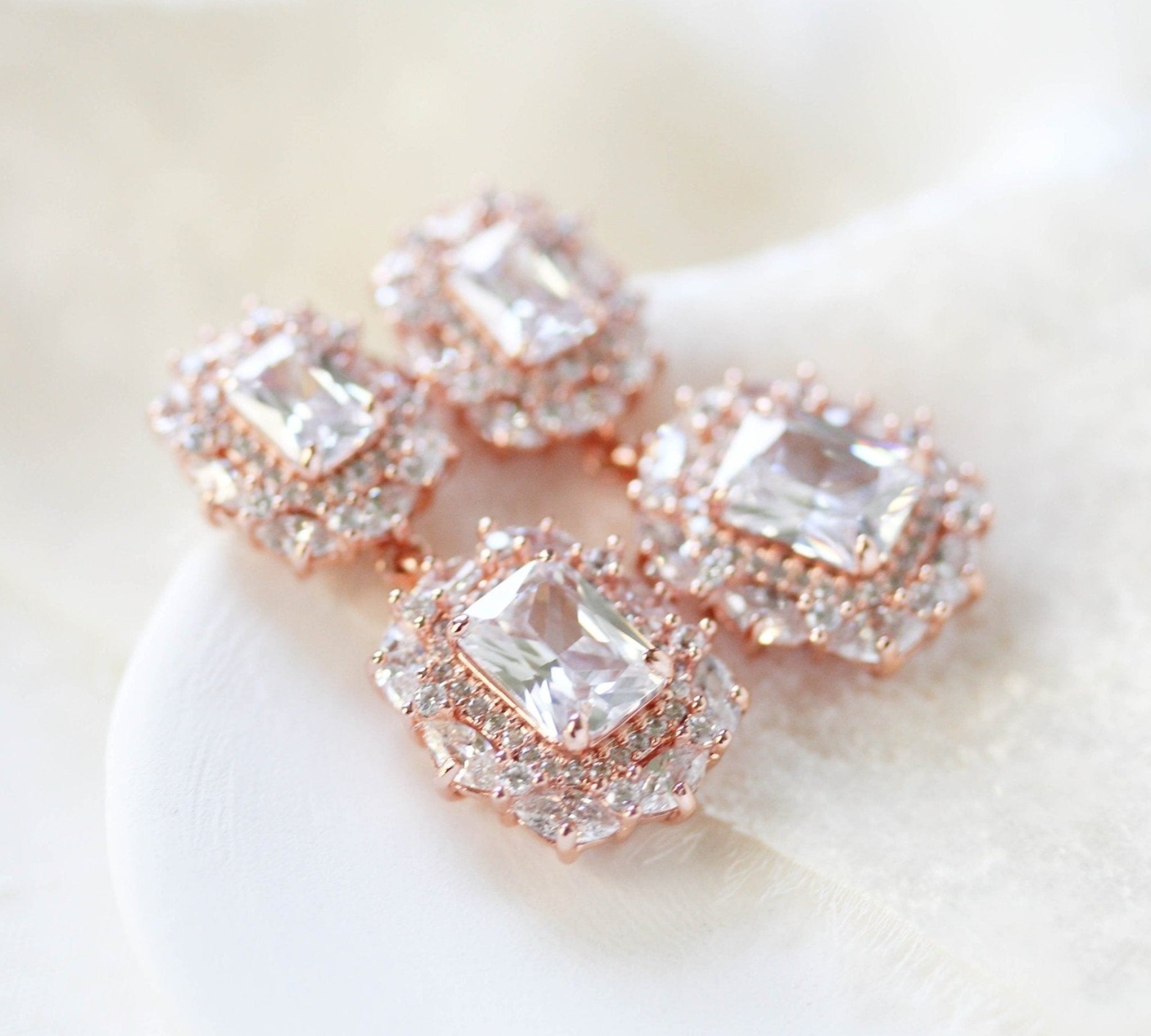 Rose gold Emerald cut Cubic Zirconia Bridal earrings - MAYA - Treasures by Agnes