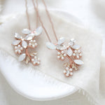 Rose gold floral Bridal hair pins with crystals and pearls - EVA - Treasures by Agnes