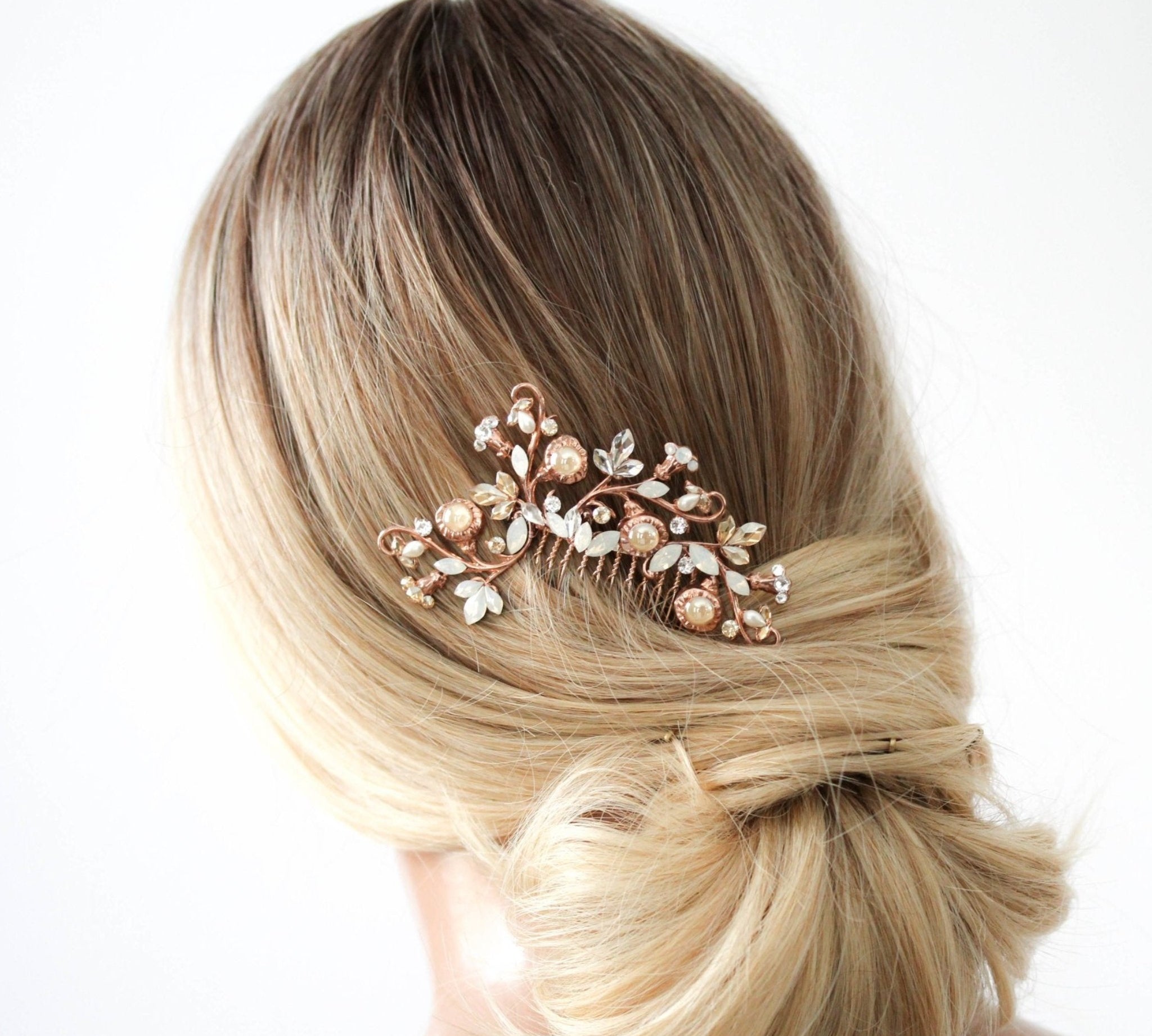 Rose gold Floral crystal hair comb - REMI - Treasures by Agnes