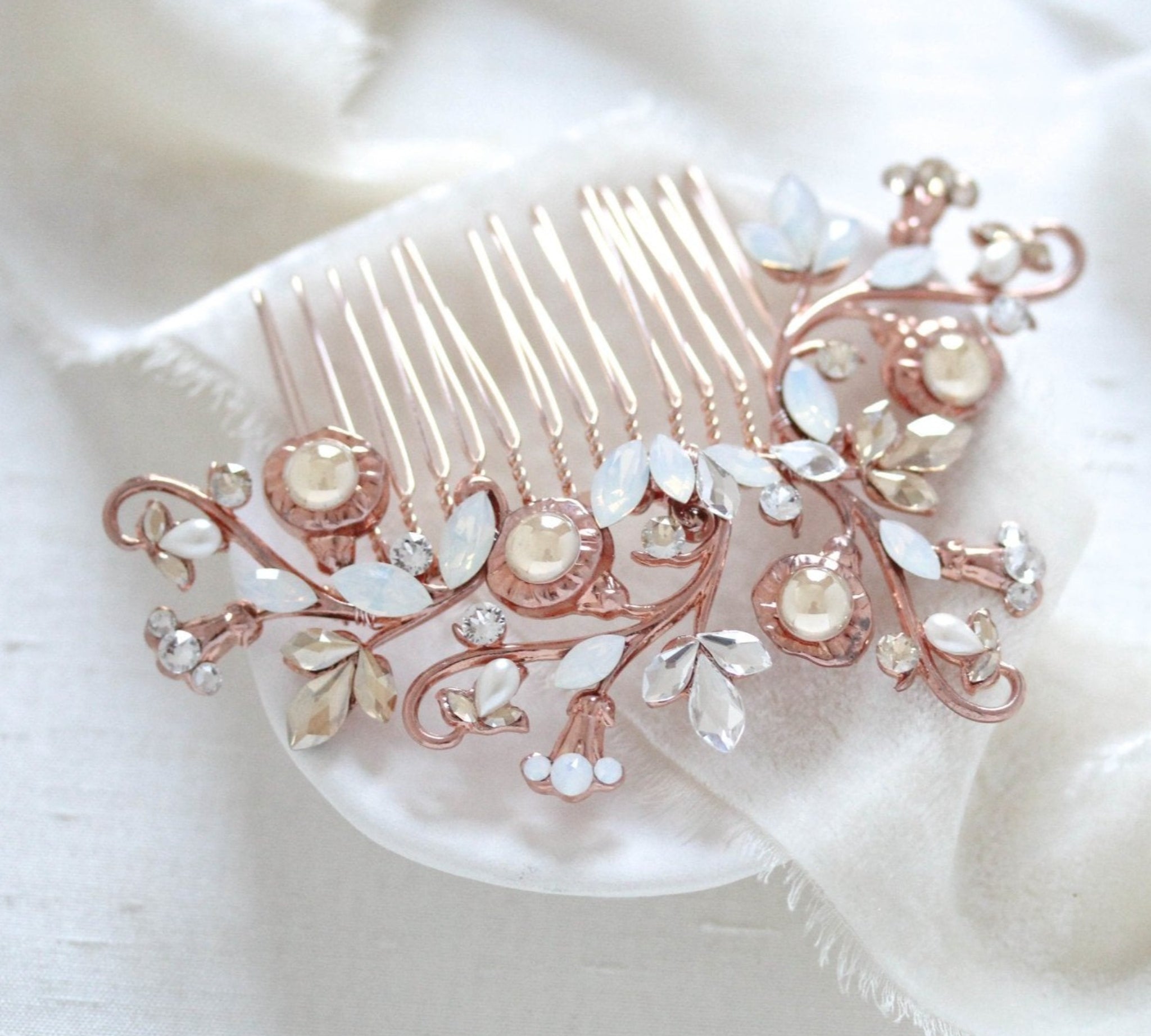 Rose gold Floral crystal hair comb - REMI - Treasures by Agnes