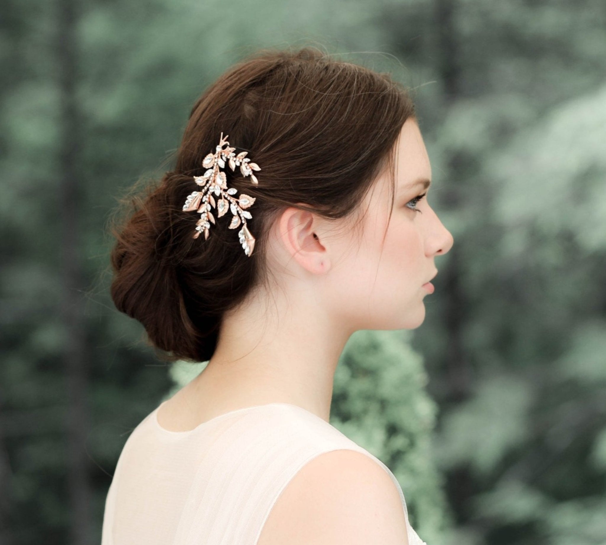 Rose gold floral hair comb with Austrian crystals - SHARON - Treasures by Agnes