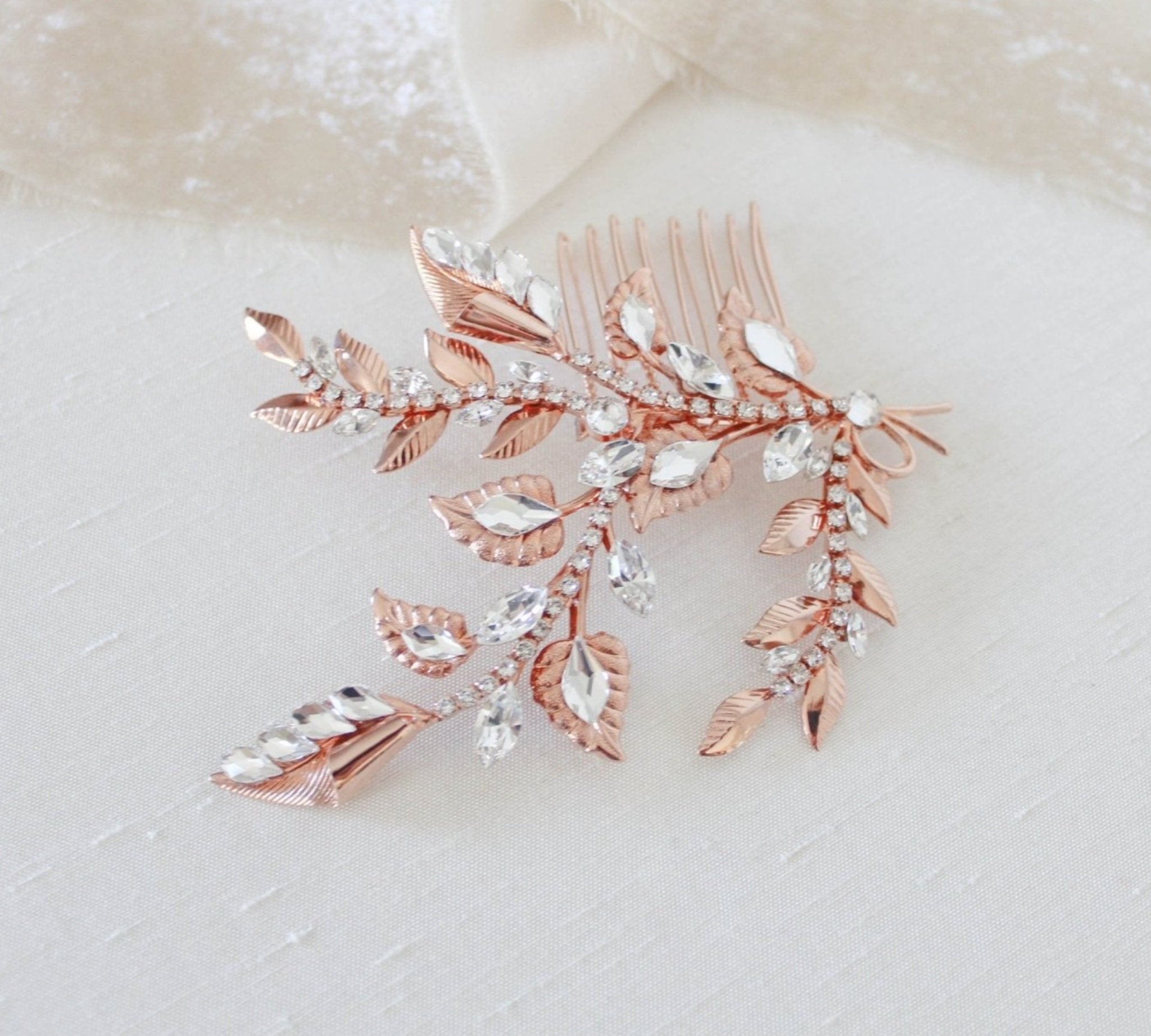 Rose gold floral hair comb with Austrian crystals - SHARON - Treasures by Agnes