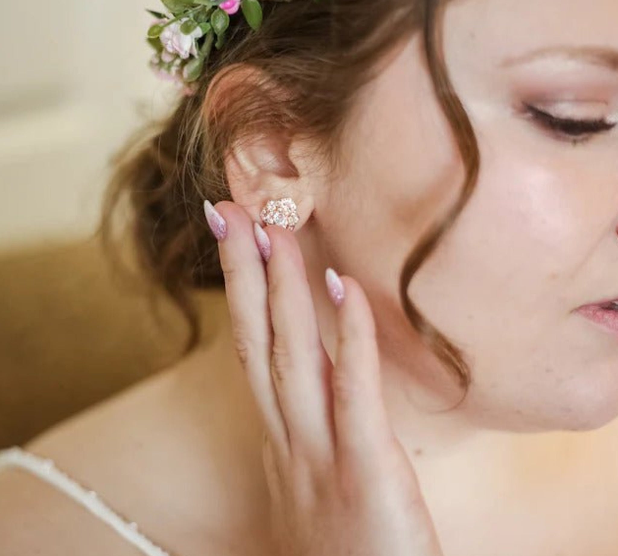 Rose gold flower stud CZ Bridal earrings Bridesmaid jewelry - MORGAN - Treasures by Agnes