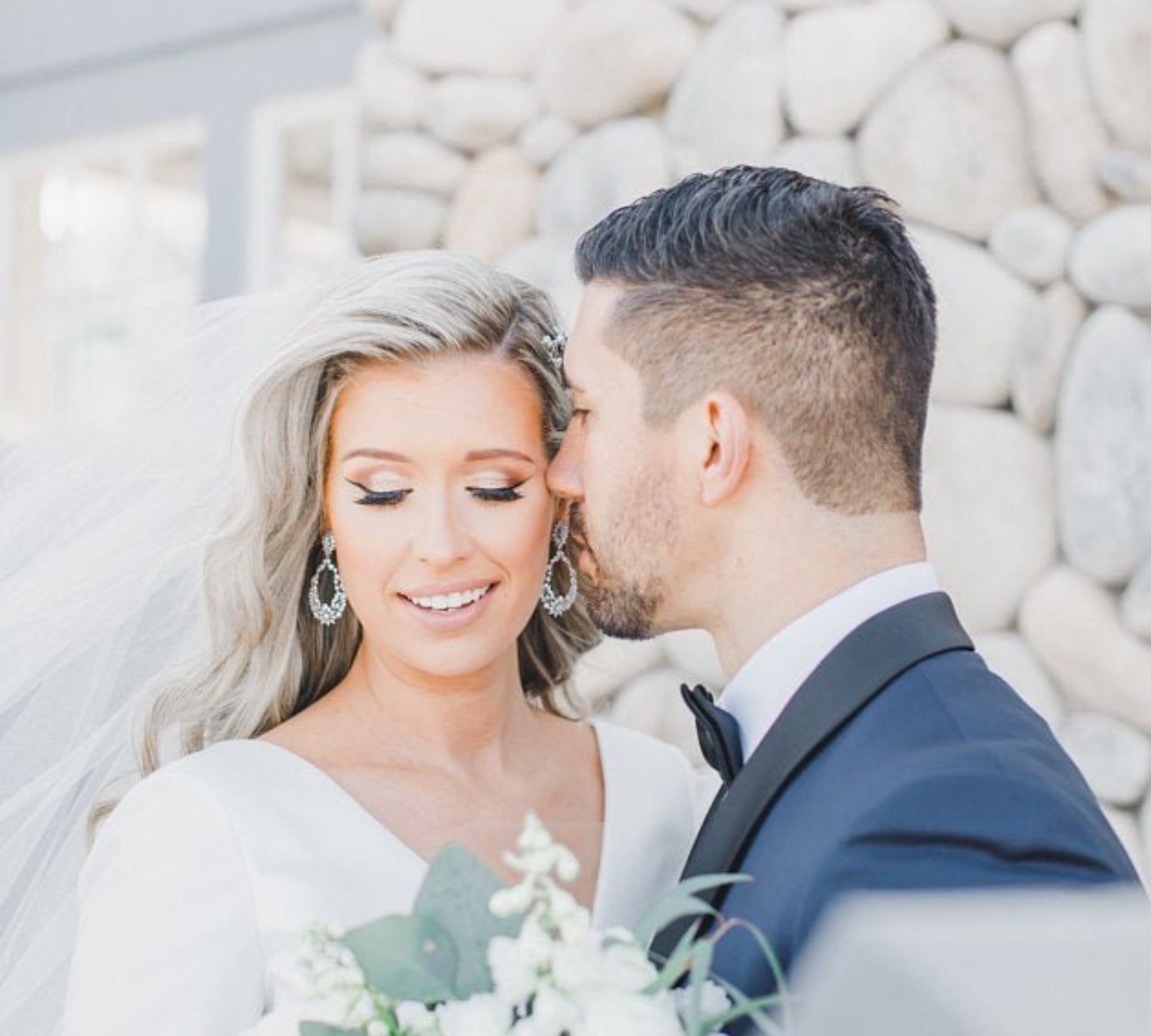 Rose gold hoop style Bridal earrings with CZ stones - KIMBERLY - Treasures by Agnes