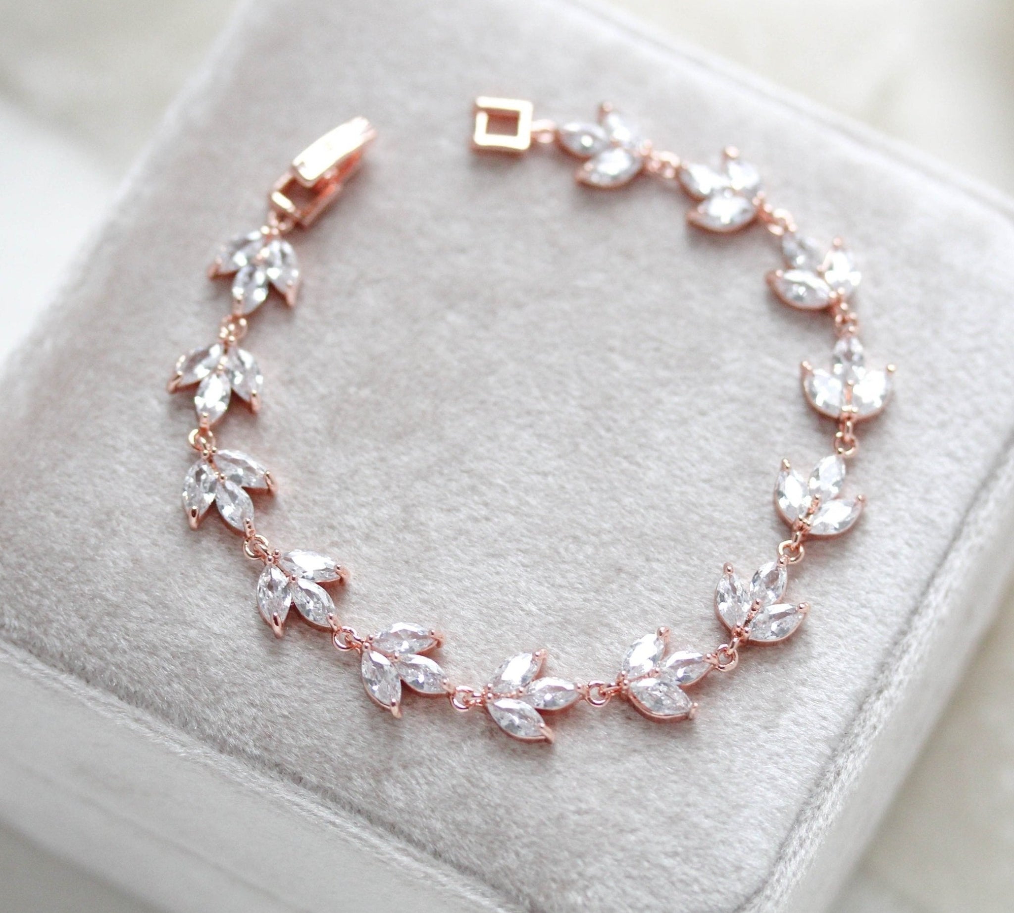Rose gold marquise cubic zirconia Bridal bracelet - LAUREN - Treasures by Agnes