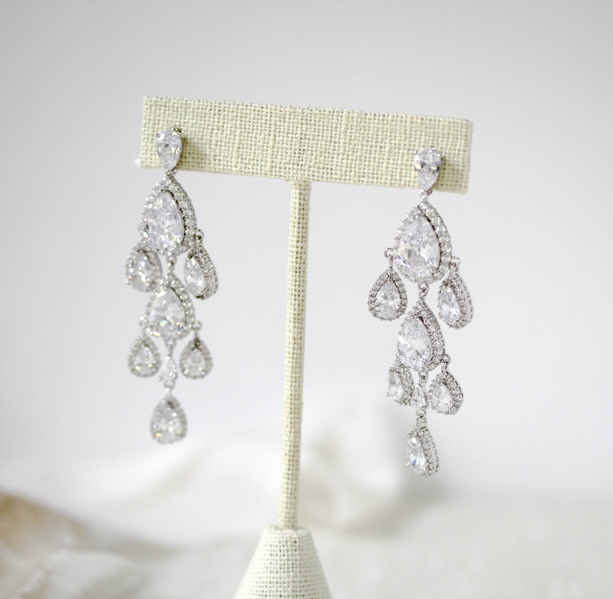 Rose gold Teardrop Chandelier bridal earrings - Treasures by Agnes
